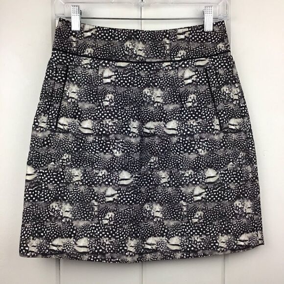 J. Crew Black / White Feather Print Mini Skirt - 0 - Picture 1 of 8